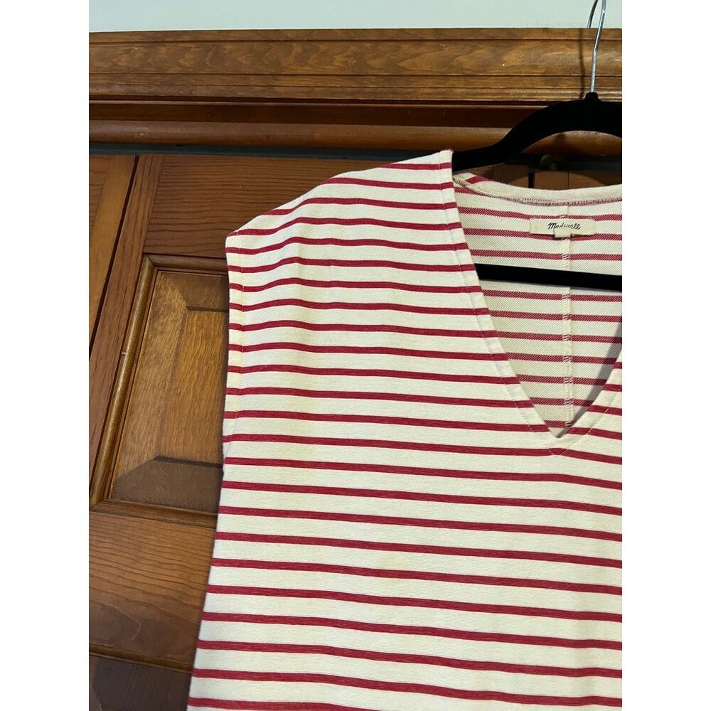 Madewell Women's Vacances Striped Sleeveless Shift Dress Red Cream V-Neck SZ XS - Picture 4 of 8